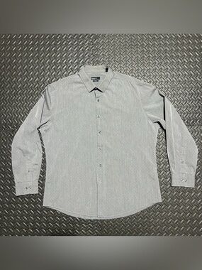 Bar III Dress Shirt Long Sleeve Gray Mini Geometric Slim Fit Mens XL 17 34-35